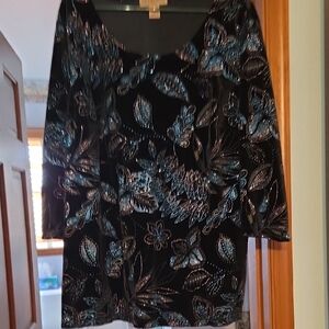 Notations Black Blouse with Blue Accents